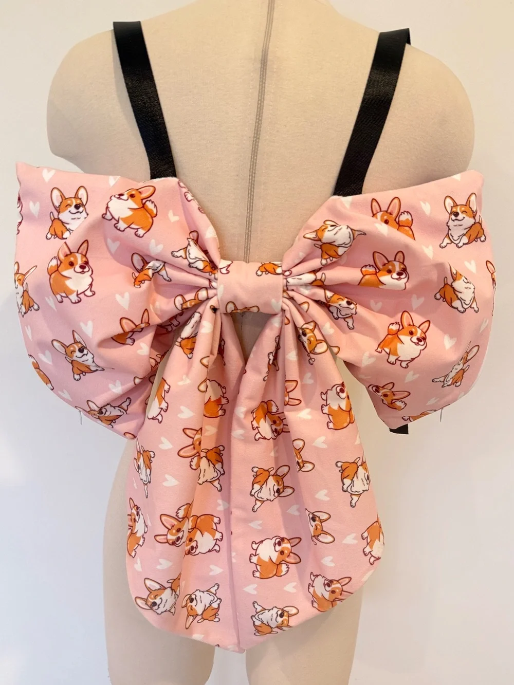 NEW Handmade Oversized Corgi Dog Print Pink Bow Statement Backpack